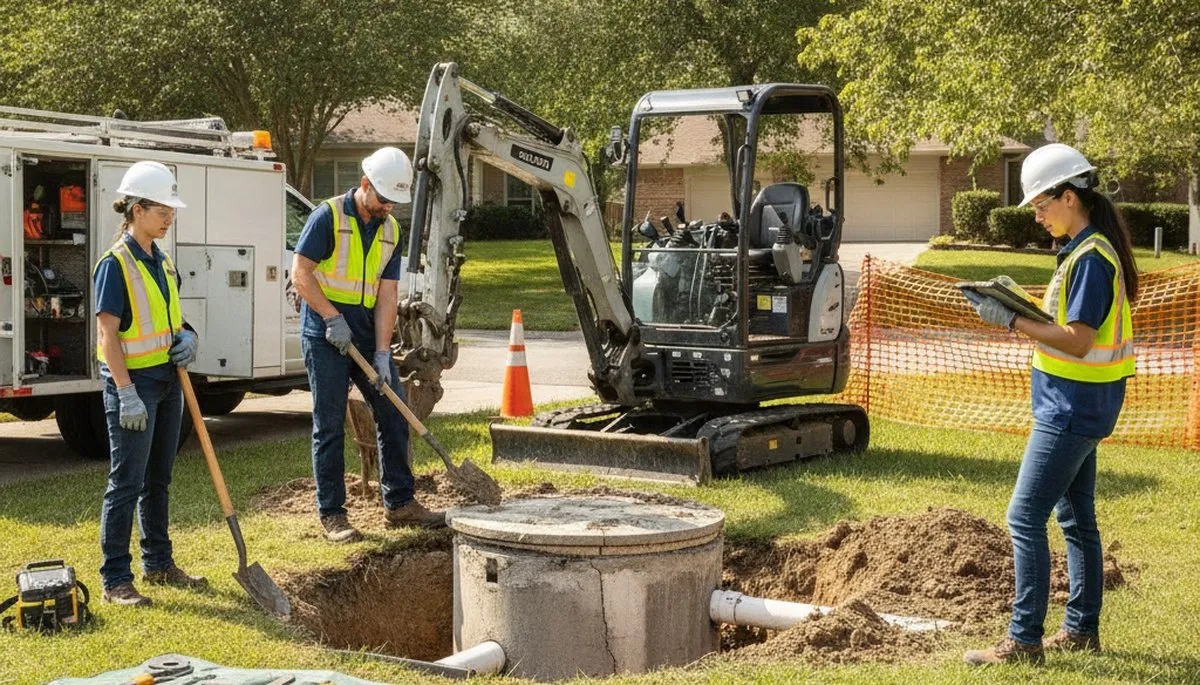 Septic repair service truck in Reading, MA for home system inspection and repair