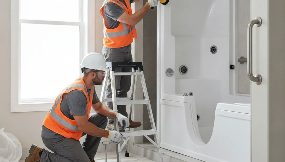 Reading, MA plumbers installing a walk-in tub for safer, accessible bathroom bathing